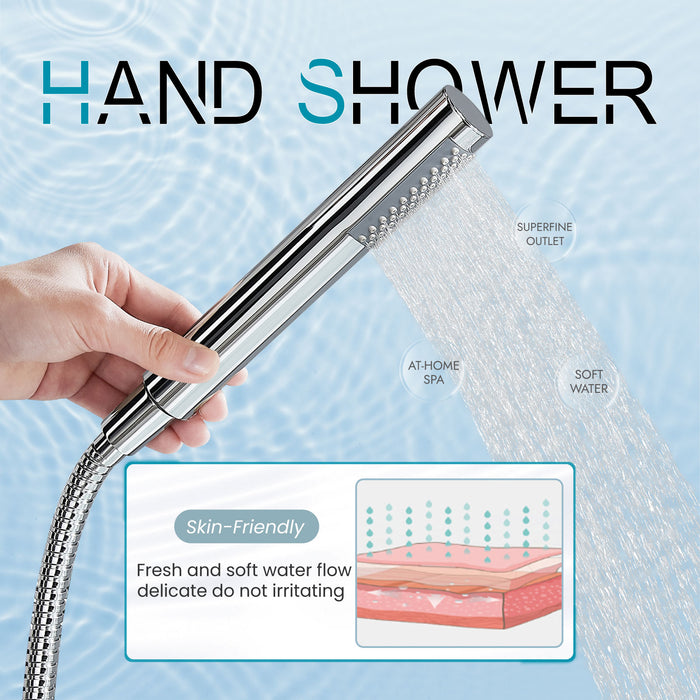 gotonovo Freestanding Tub Faucets Floor Mount Tub Filler, High Flow Free Standing Bathtub Faucet Stand Alone with Handheld Shower and Rough-in Valve,360° Swivel High-Arc Spout,SUS304