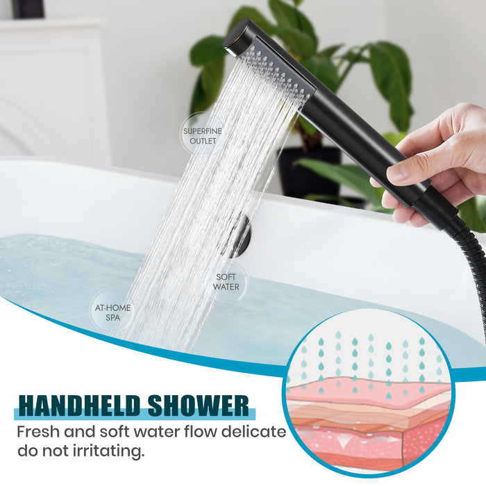 gotonovo Freestanding Tub Faucets Floor Mount Tub Filler, High Flow Free Standing Bathtub Faucet Stand Alone with Handheld Shower and Rough-in Valve,360° Swivel High-Arc Spout,SUS304