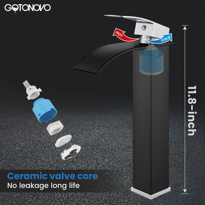 gotonovo Tall Waterfall Bathroom Vessel Sink Faucet Modern Bathroom Vanity Faucet Single Handle Single Hole Farmhouse Bar Mixer Tap Washbasin Faucet Deck Mount