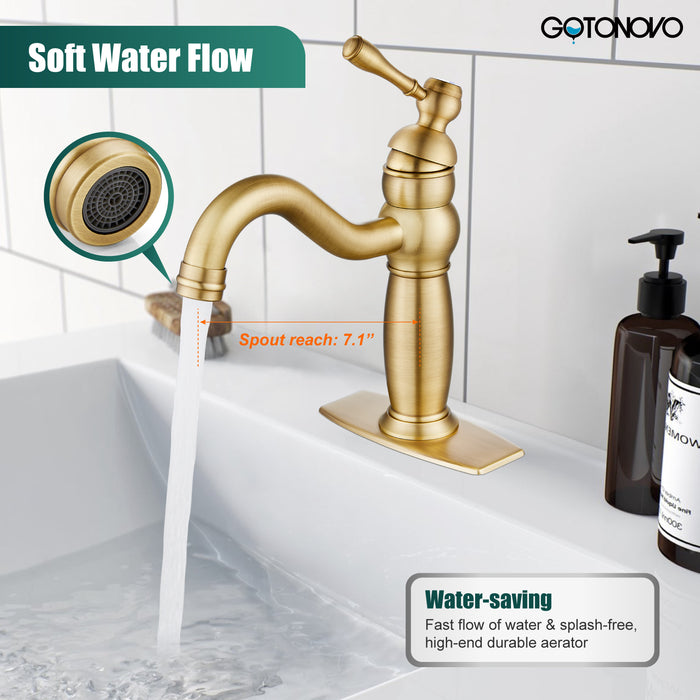 gotonovo  Bathroom Lavatory Vessel Sink Faucet Single Hole 1 Lever Vintage Vessel Mixer Tap Retro Hot and Cold Water Solid Brass Pop-up Drain Included Deck Mounted