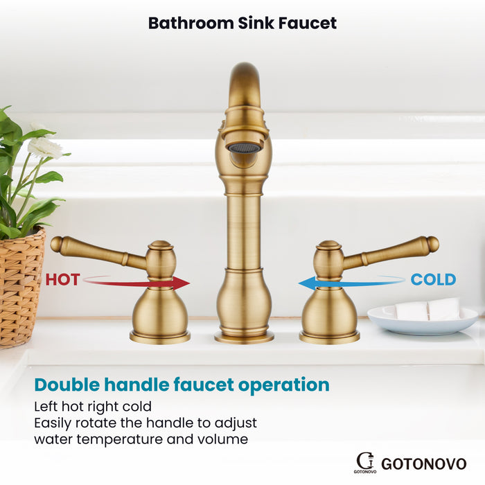 gotonovo 8 Inch Widespread Bathroom Faucets for Sink 3 Hole 2 Lever Handle Deck Mount with Pop Up Drain Assembly with Hot and Cold Water Supply Lines