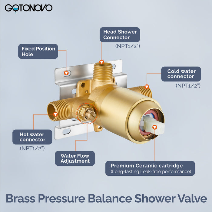 gotonovo Shower Faucet Set Bathroom Rain Shower System SUS304 Stainless Steel 8 Inch Square Showerhead Single Handle With Rough-in Valve Shower Trim Kit