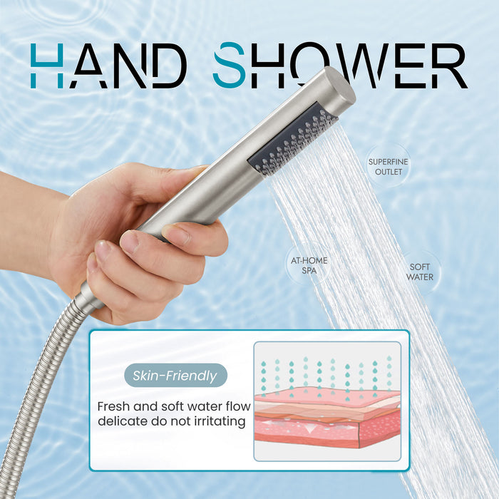 gotonovo Freestanding Tub Faucets Floor Mount Tub Filler, High Flow Free Standing Bathtub Faucet Stand Alone with Handheld Shower and Rough-in Valve,360° Swivel High-Arc Spout,SUS304