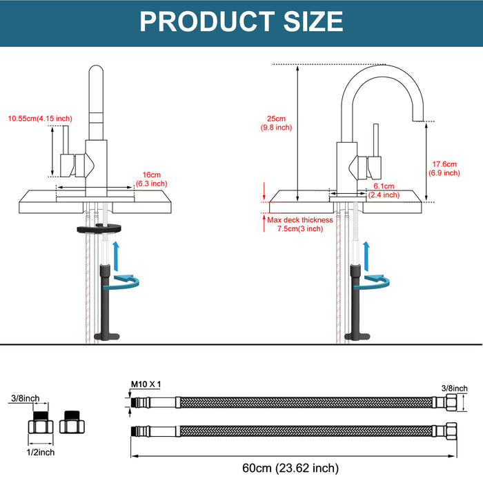 gotonovo Bathroom Sink Faucet Single Handle Vanity Faucet with 360°Rotation Spout Wet Bar Pre-Kitchen Farmhouse RV with Deck Plate and Supply Hoses