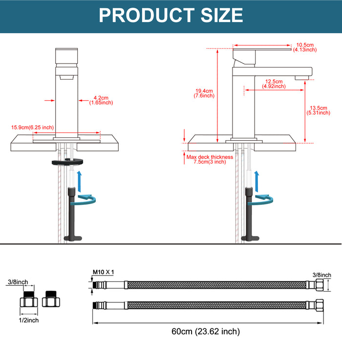 gotonovo Bathroom Sink Faucet Single Handle Stainless Steel Mixing Tap for Bathroom Sink Lavatory Vanity Sink Faucet with Pop Up Drain Stopper, Cover Plate and Water Supply Line