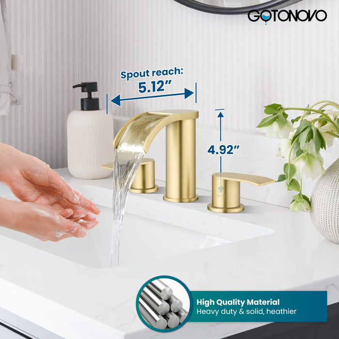 gotonovo 8 inch Waterfall Widespread Bathroom Faucet Set Bathroom Sink Faucet 3 Hole 2 Handle Vanity Lavatory Deck Mount with Pop Up Drain and Water Supply Lines