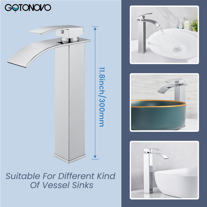 gotonovo Tall Waterfall Bathroom Vessel Sink Faucet Modern Bathroom Vanity Faucet Single Handle Single Hole Farmhouse Bar Mixer Tap Washbasin Faucet Deck Mount