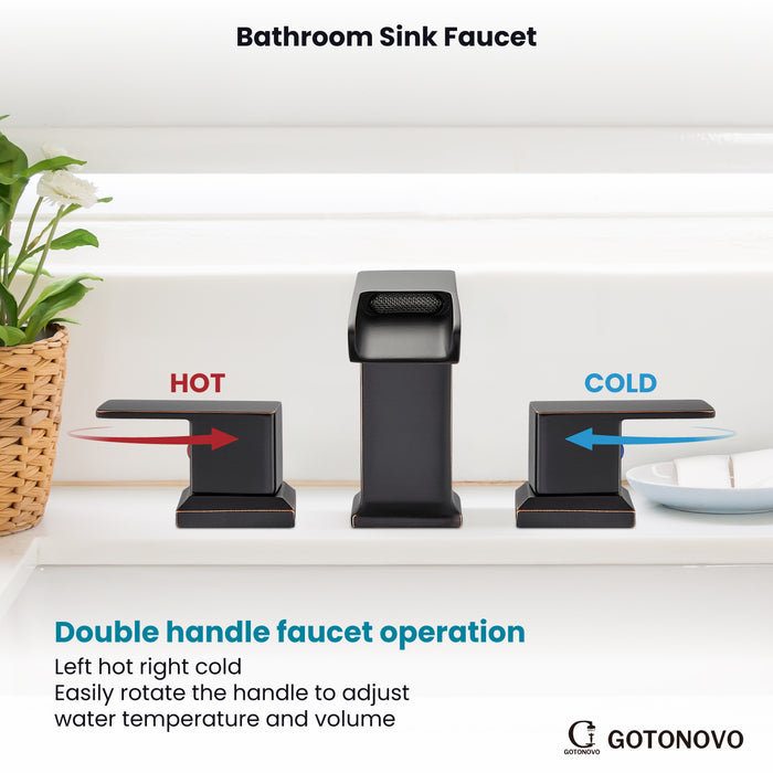 gotonovo Widespread Waterfall Bathroom Faucets for Sink 3 Hole 8 Inch Farmhouse Sink Faucet Set Waterfall Faucet Lavatory 2 Handles and Supply Lines Mix Tap