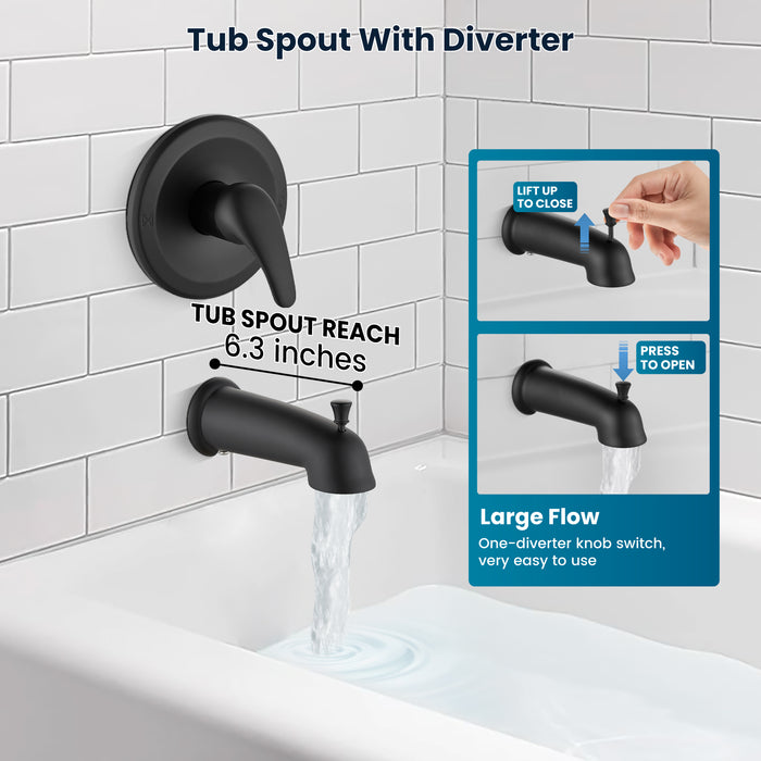 Gotonovo 3-weg wateromstelling Dual 2 in 1 douchekop combo douchesysteem met 5 functies Verstelbare handdouche en baduitloop Douchekraanset (inclusief ruw ventiel) 