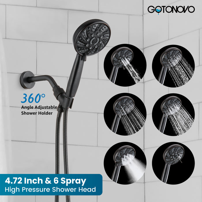 gotonovo Bathroom Shower Head Kit High Pressure Valve Combo System Shower Faucet 6 Modes ABS Handheld Spray Shower Trim Kit Valve Included Single Shower Head