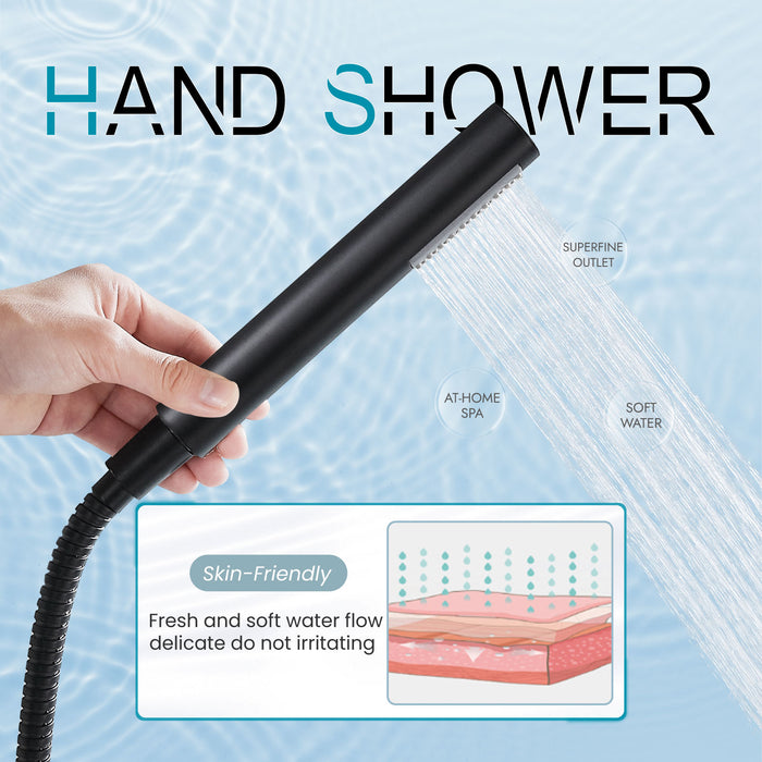 gotonovo Freestanding Tub Faucets Floor Mount Tub Filler, High Flow Free Standing Bathtub Faucet Stand Alone with Handheld Shower and Rough-in Valve,360° Swivel High-Arc Spout,SUS304