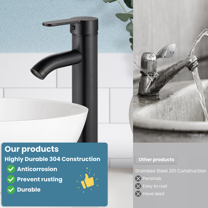gotonovo Bathroom Vessel Sink Faucet Single Handle Lavatory Vanity Deck Mount Sink Tap with Pop Up Drain( Tall Type& Short Type)