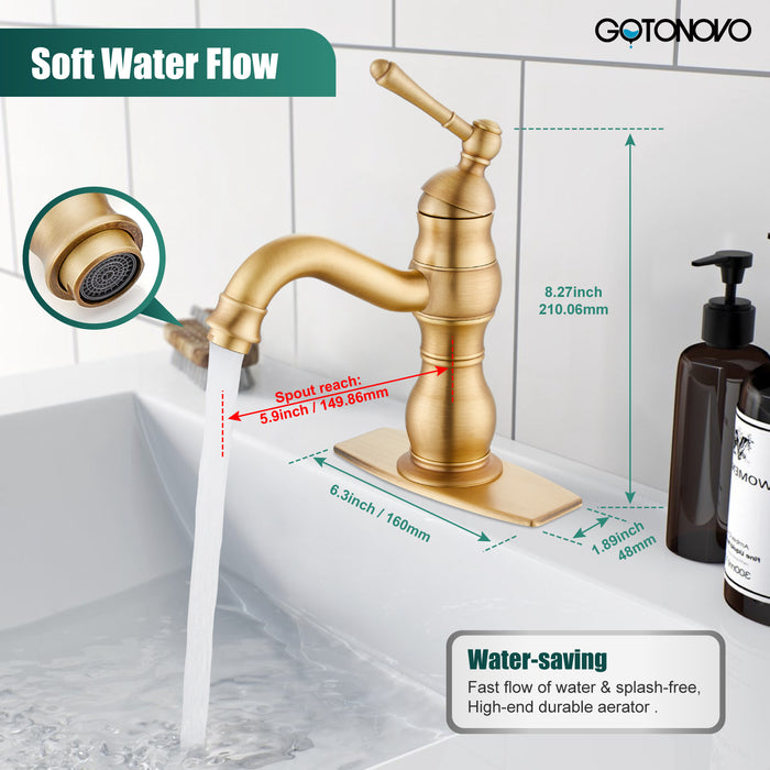 gotonovo Bathroom Sink Faucet Brass Bathroom Faucet Single Hole One Handle with Overflow Pop Up Drain Assembly Deck Mount Lavatory Vanity Mixer Tap with Panel