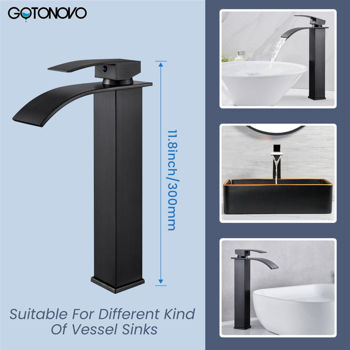 gotonovo Tall Waterfall Bathroom Vessel Sink Faucet Modern Bathroom Vanity Faucet Single Handle Single Hole Farmhouse Bar Mixer Tap Washbasin Faucet Deck Mount