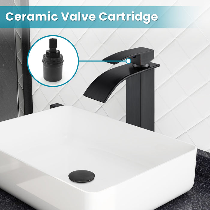 gotonovo Bathroom Sink Faucet Tall Large Waterfall Spout Deck Mount Stainless Steel 304 Single Hole Single Handle Mixer Tap with Supply Line(2 styles-Without Pop Up Drain & With Pop Up Drain)