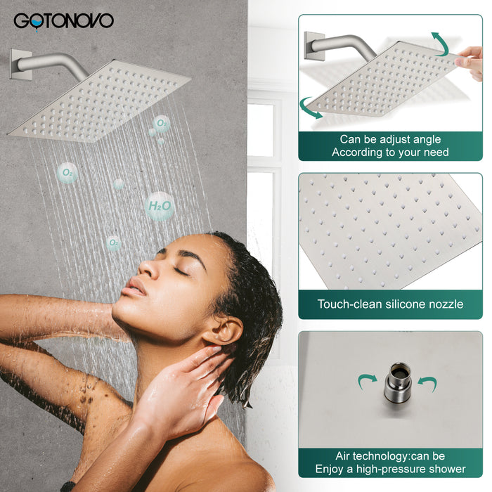 gotonovo Shower Head and Handle Set Shower Faucet Set Bathroom Rainfall Shower System Stainless Steel Showerhead Single Function Shower Trim Kit with Rough-in Valve