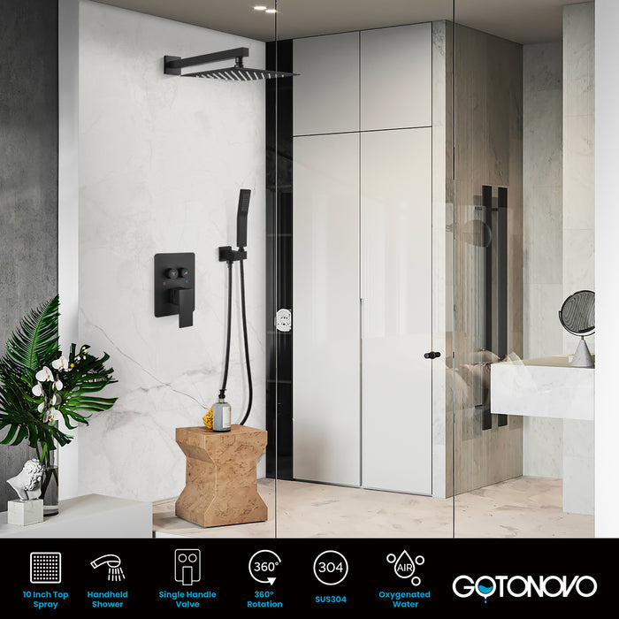 gotonovo Shower Faucet Set Push Button Diverter Rainfall Shower Head and Handheld Set Bathroom System Wall Mounted