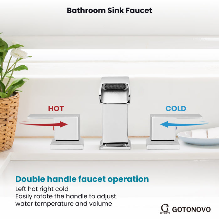 gotonovo Widespread Waterfall Bathroom Faucets for Sink 3 Hole 8 Inch Farmhouse Sink Faucet Set Waterfall Faucet Lavatory 2 Handles and Supply Lines Mix Tap