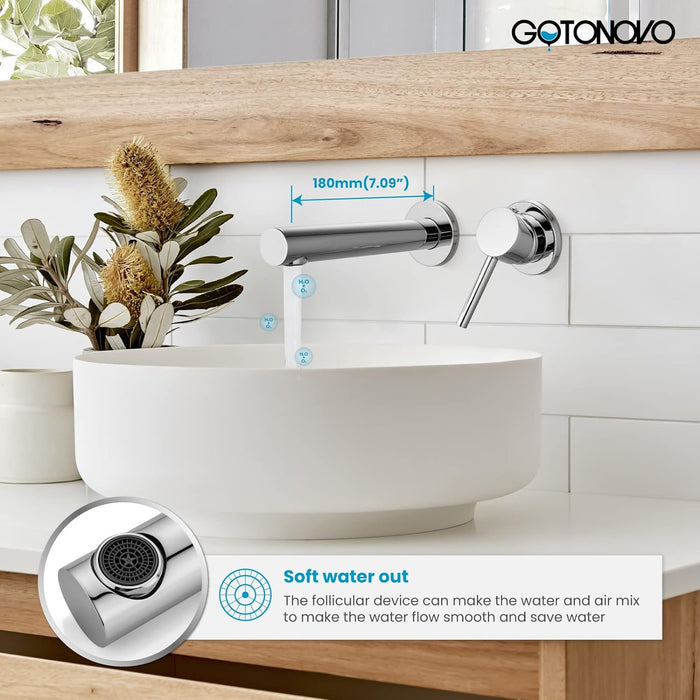 gotonovo Wall Mount Bathroom Faucet,Single Handle Bathroom Sink Faucet Wall Mounted Brass Rough-in Valve Included Straight Spout
