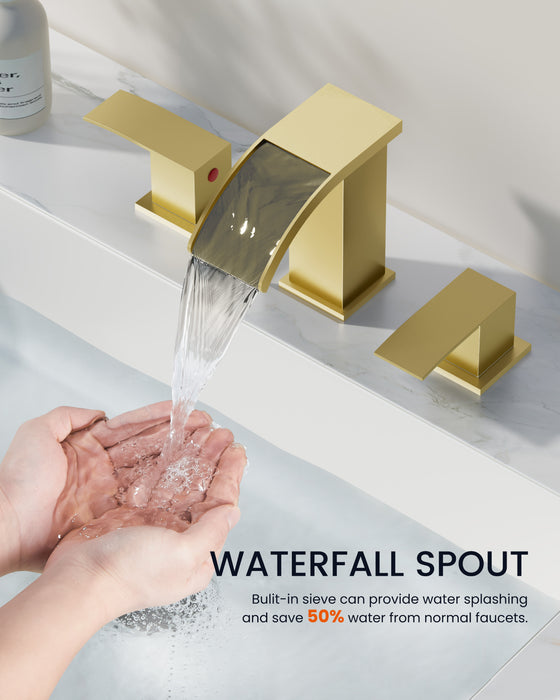 gotonovo Waterfall 8 inch Widespread Bathroom Faucet Set Bathroom Sink Faucet 3 Hole 2 Handle Vanity Lavatory Deck Mount with Pop Up Drain and Water Supply Lines