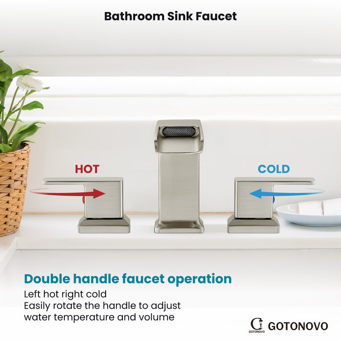 gotonovo Widespread Waterfall Bathroom Faucets for Sink 3 Hole 8 Inch Farmhouse Sink Faucet Set Waterfall Faucet Lavatory 2 Handles and Supply Lines Mix Tap