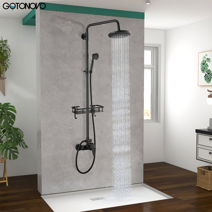 gotonovo Exposed Pipe Shower Kit 8” Rainfall Shower Head System Set One Handle with Hand Held Spray Bathroom Shower Faucet Adjustable Showerhead Bar