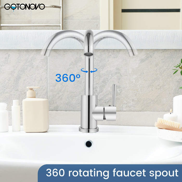 gotonovo Bar Sink Faucet Single Hole Bathroom Kitchen Small RV Sink Faucet Deck Mount SUS304 Lavatory Mixer Tap Single Handle One Hole 360 Degree Swivel Spout Lavatory Sink Faucet