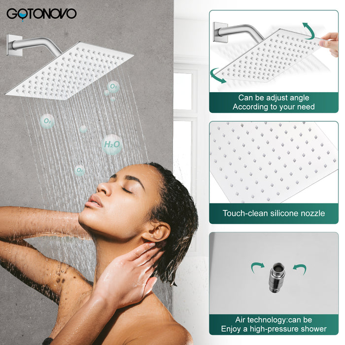 gotonovo Shower Head and Handle Set Shower Faucet Set Bathroom Rainfall Shower System Stainless Steel Showerhead Single Function Shower Trim Kit with Rough-in Valve