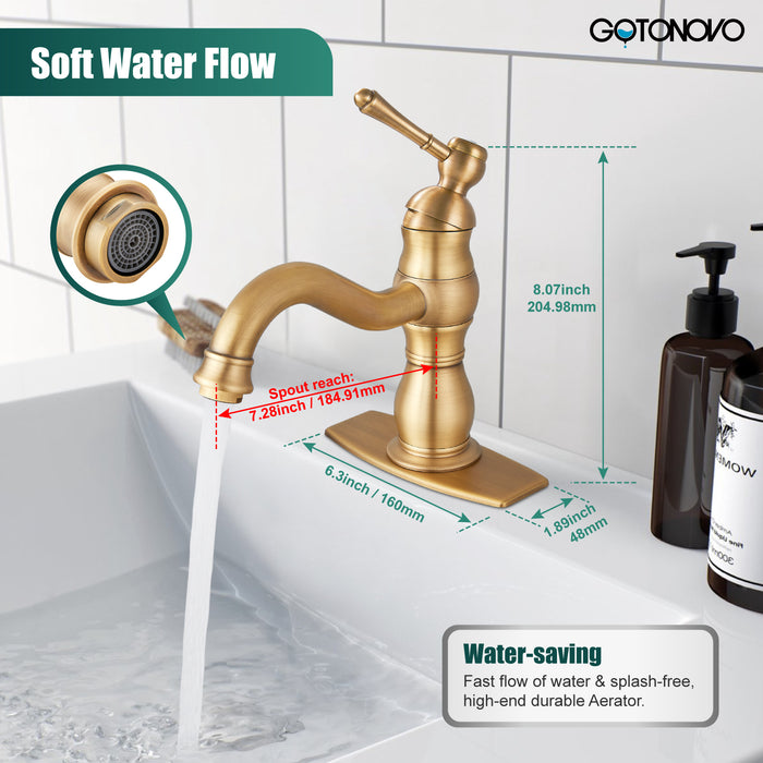 gotonovo Bathroom Sink Faucet Brass Bathroom Faucet Single Hole One Handle with Overflow Pop Up Drain Assembly Deck Mount Lavatory Vanity Mixer Tap with Panel