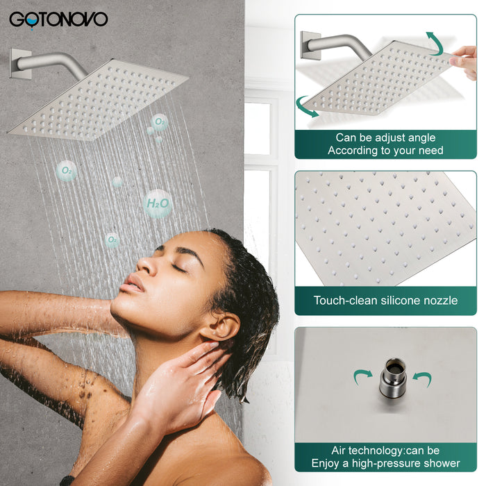 gotonovo Shower Head and Handle Set Shower Faucet Set Bathroom Rainfall Shower System Stainless Steel Showerhead Single Function Shower Trim Kit with Rough-in Valve