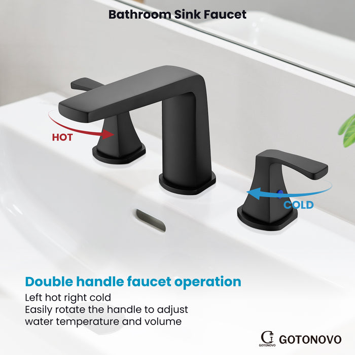 gotonovo Bathroom Sink Faucet 3 Holes 2 Handles Widespread 8 Inch Bathroom Faucet with Pop Up Drain Hot Cold Water Supply Lines Lavatory Vanity Mixer Tap, Thin Style