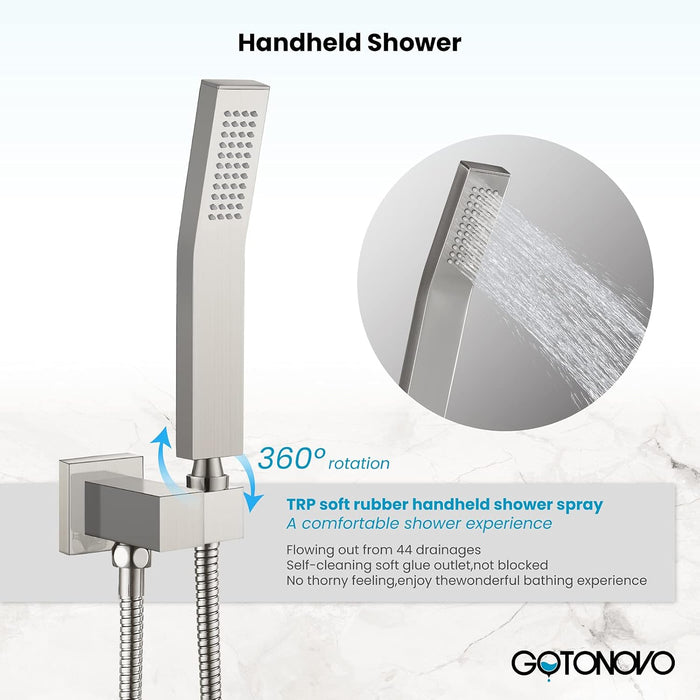 gotonovo 10" Rainfall Shower Head Shower Faucet Set Wall Mount Bathroom Shower System with Tub Spout with Hand Sprayer Rough-In Valve