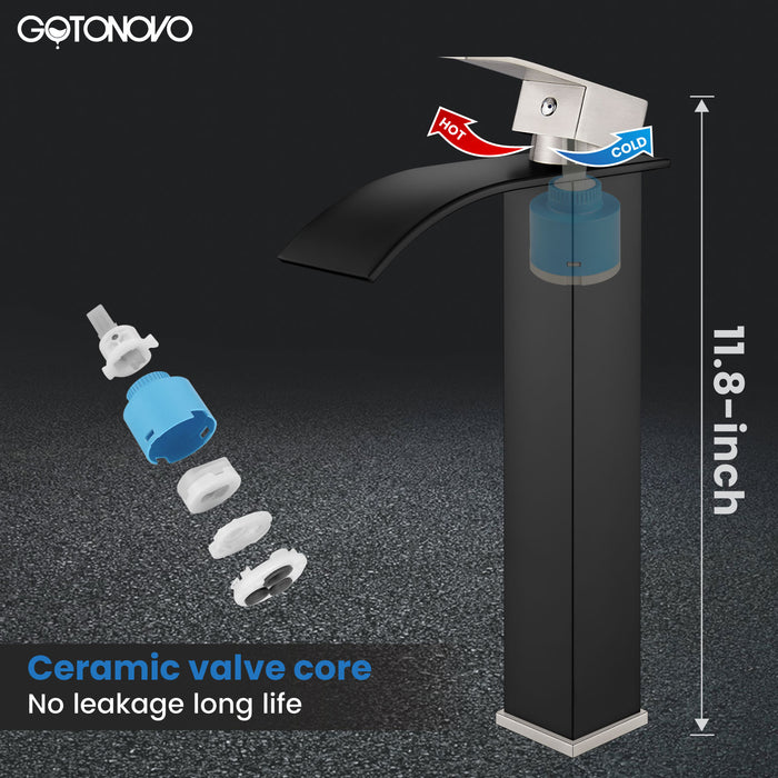 gotonovo Tall Waterfall Bathroom Vessel Sink Faucet Modern Bathroom Vanity Faucet Single Handle Single Hole Farmhouse Bar Mixer Tap Washbasin Faucet Deck Mount