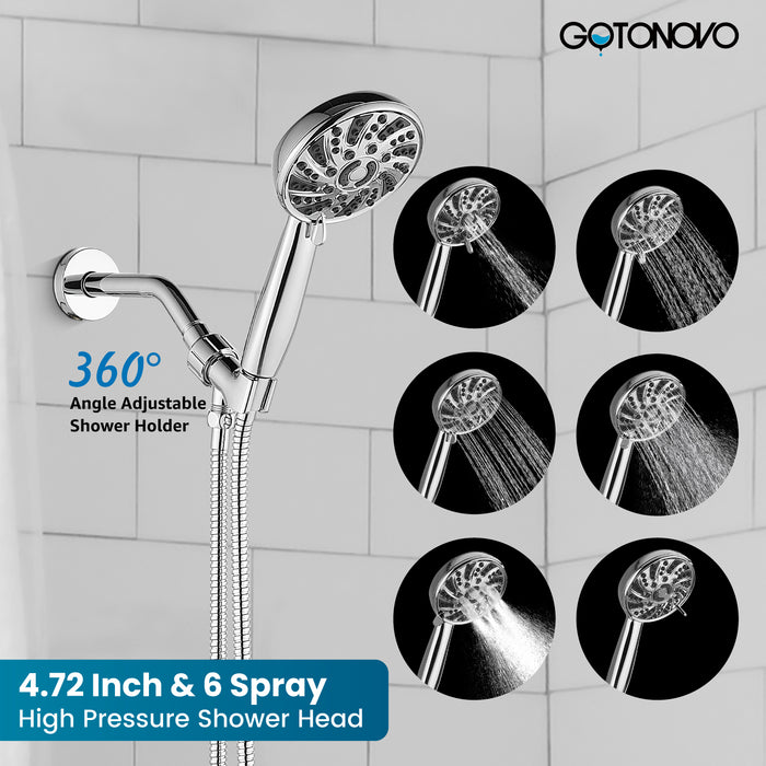 gotonovo Bathroom Shower Head Kit High Pressure Combo System Shower Faucet 6 Modes ABS Handheld Spray Shower Trim Kit Valve Included Shower Head and Handle Set