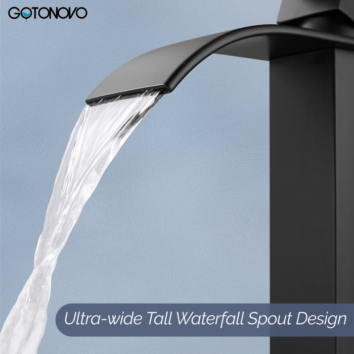 gotonovo Tall Waterfall Bathroom Vessel Sink Faucet Modern Bathroom Vanity Faucet Single Handle Single Hole Farmhouse Bar Mixer Tap Washbasin Faucet Deck Mount