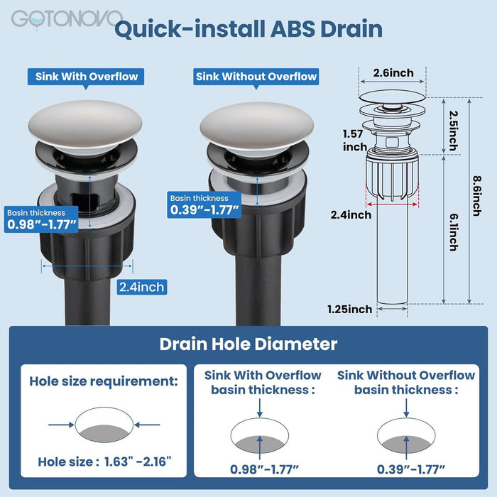 Gotonovo Waterval Badkamerkraan, Enkelgreeps Enkelgats Wastafelkraan, Rv Toilet Vessel Kraan Vanity Basin Commerciële Mengkraan met Pop-up Afvoer en Dekplaat