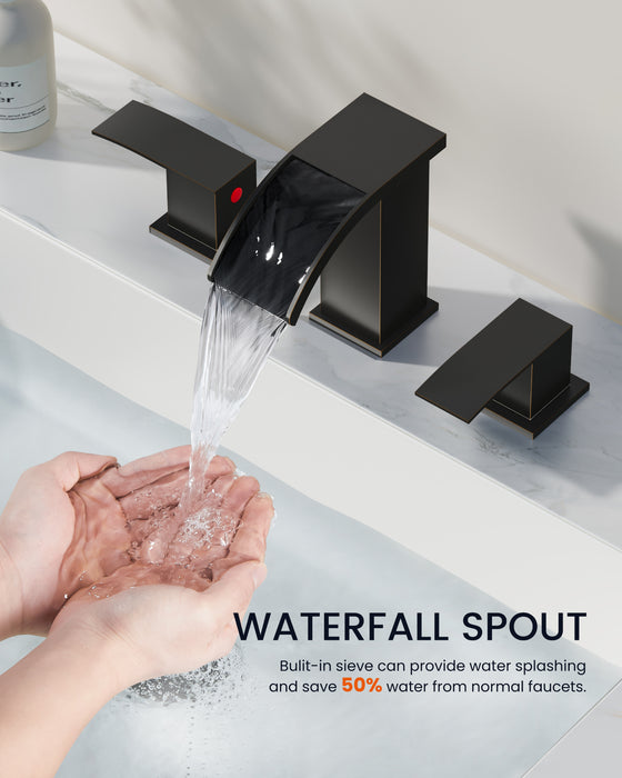 gotonovo Waterfall 8 inch Widespread Bathroom Faucet Set Bathroom Sink Faucet 3 Hole 2 Handle Vanity Lavatory Deck Mount with Pop Up Drain and Water Supply Lines