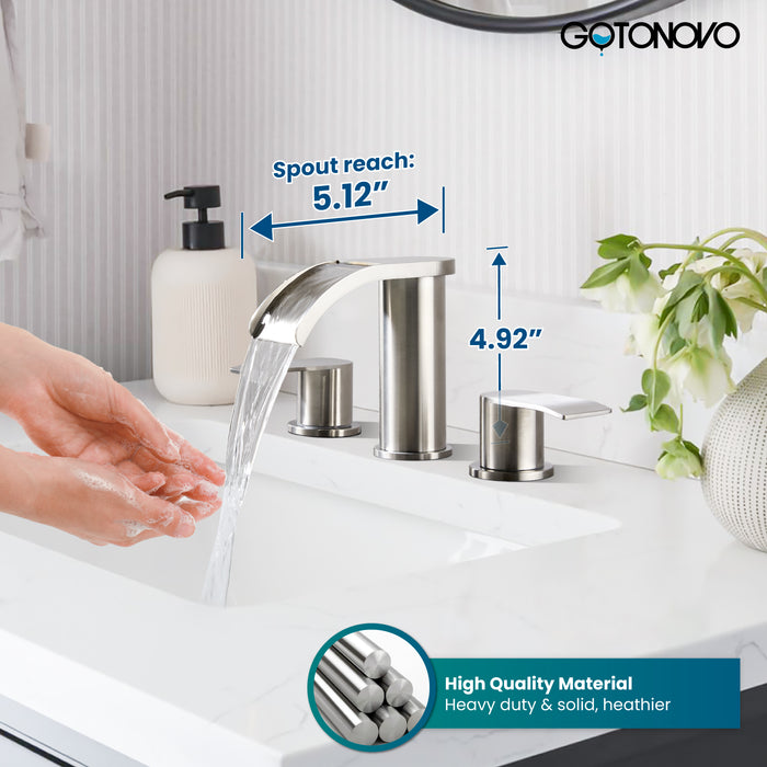gotonovo 8 inch Waterfall Widespread Bathroom Faucet Set Bathroom Sink Faucet 3 Hole 2 Handle Vanity Lavatory Deck Mount with Pop Up Drain and Water Supply Lines