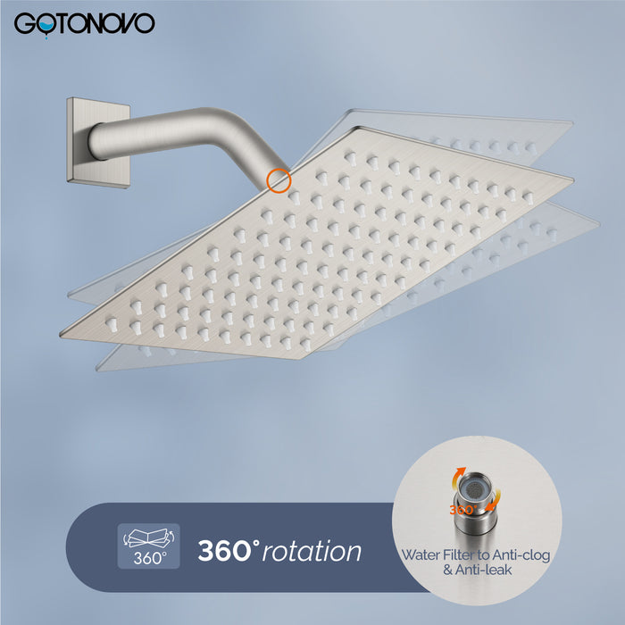 gotonovo Shower Faucet Set Bathroom Rain Shower System SUS304 Stainless Steel 8 Inch Square Showerhead Single Handle With Rough-in Valve Shower Trim Kit