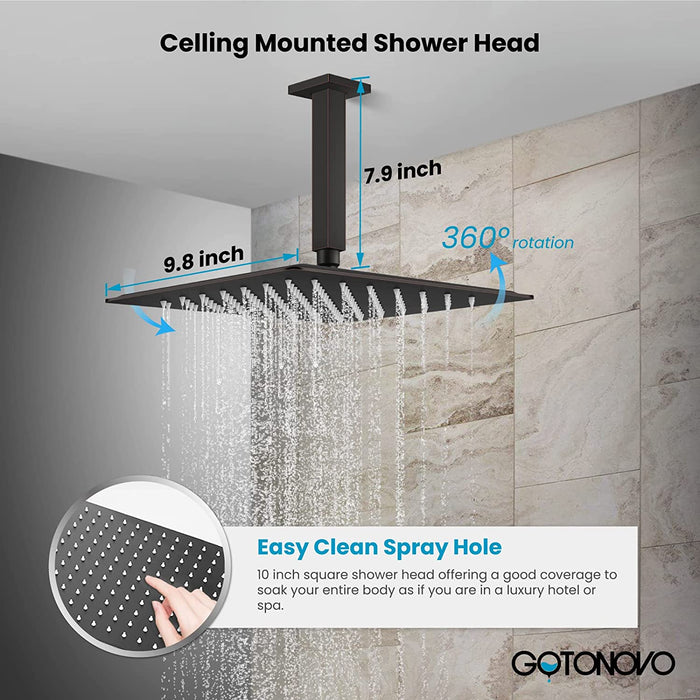 gotonovo Ceiling Mount Rainfall Shower System with Square Shower Head with Handheld shower and Pressure Balance Shower Valve Kit Luxury Rain Mixer Shower Combo Set Bathroom