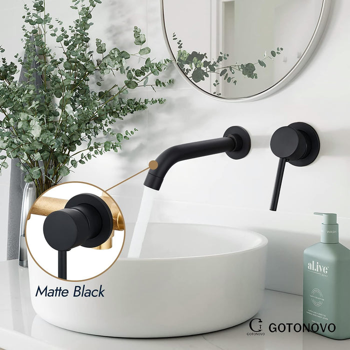 gotonovo Wall Mounted Bathroom Faucet Rough in Valve Included Matte Black Bathroom Sink Faucet Single Lever Handle