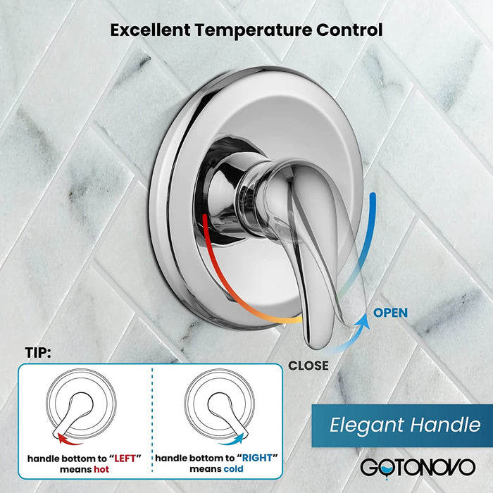 gotonovo 3-way Water Diverter Dual 2 in 1 Shower Head Combo Shower System with 5 Functions Adjustable Handheld Showerhead and Tub Spout Shower Faucet Set(Rough In Valve Included)