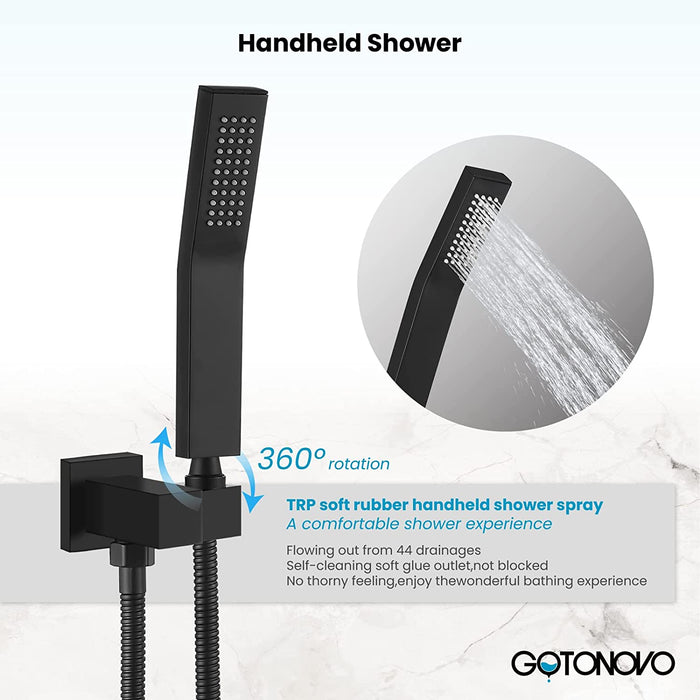 gotonovo Ceiling Mount Rainfall Shower System with Square Shower Head with Handheld shower and Pressure Balance Shower Valve Kit Luxury Rain Mixer Shower Combo Set Bathroom