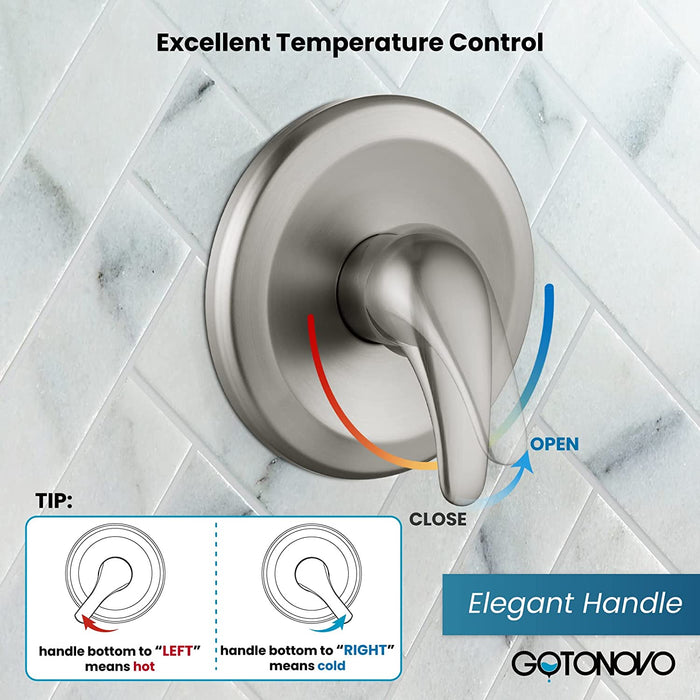 gotonovo 3-way Water Diverter Dual 2 in 1 Shower Head Combo Shower System with 5 Functions Adjustable Handheld Showerhead and Tub Spout Shower Faucet Set(Rough In Valve Included)