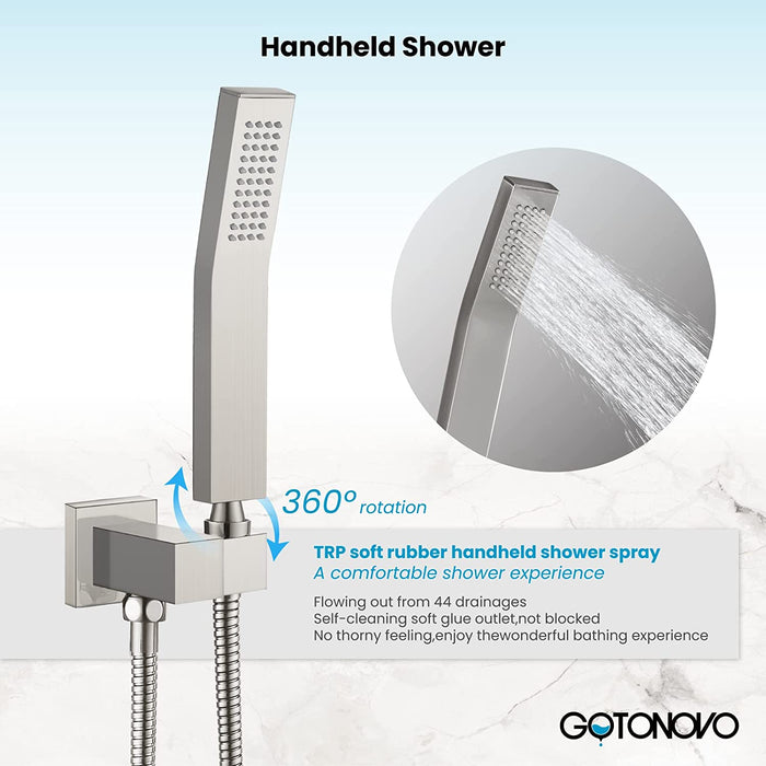 gotonovo Push Button Rain Shower System Rainfall Shower Head with Handheld Shower Wall Mount Pressure Balance Valve Included Dual Functions