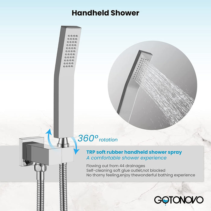 gotonovo Push Button Rain Shower System Rainfall Shower Head with Handheld Shower Wall Mount Pressure Balance Valve Included Dual Functions