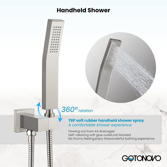 gotonovo Ceiling Mount Rainfall Shower System with Square Shower Head with Handheld shower and Pressure Balance Shower Valve Kit Luxury Rain Mixer Shower Combo Set Bathroom