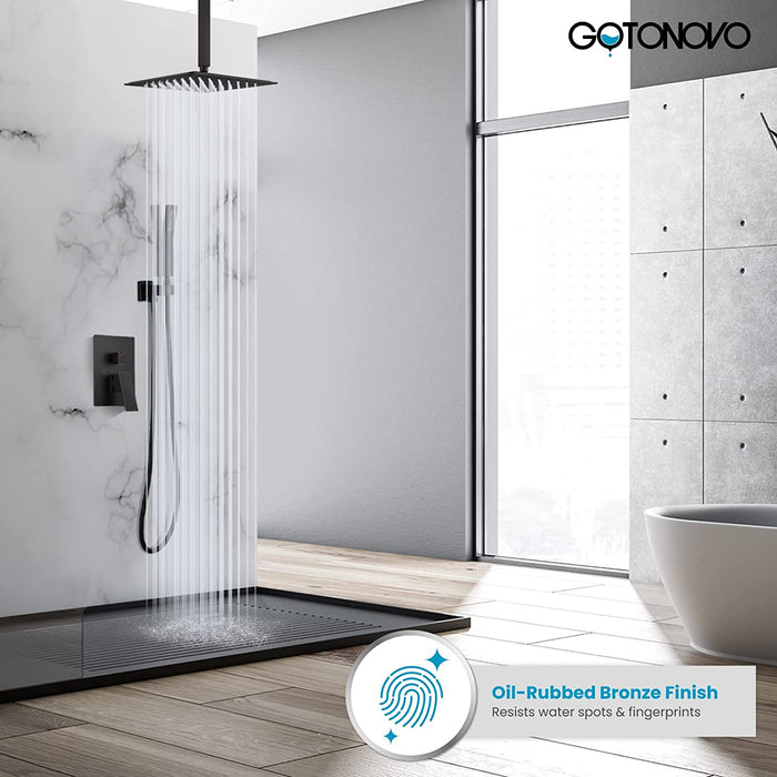 gotonovo Ceiling Mount Rainfall Shower System with Square Shower Head with Handheld shower and Pressure Balance Shower Valve Kit Luxury Rain Mixer Shower Combo Set Bathroom