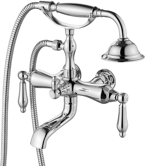 gotonovo Vintage Clawfoot Tub Faucet 3 3/8 Wall Mounted With Handheld Shower Sprayer with Tub Spout Double Level Handle Hot and Cold Water Mixer Shower Faucet Set