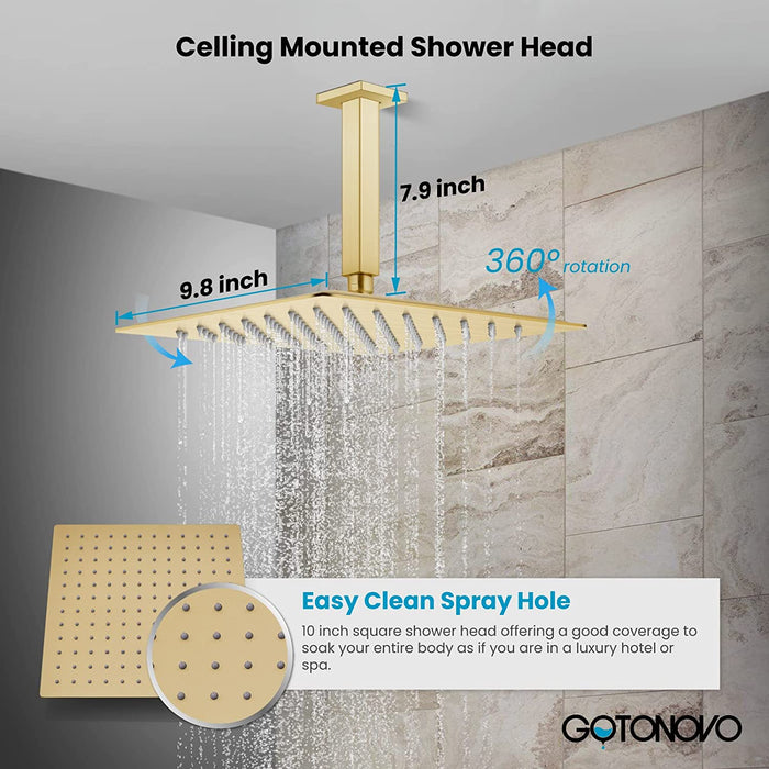 gotonovo Ceiling Mount Rainfall Shower System with Square Shower Head with Handheld shower and Pressure Balance Shower Valve Kit Luxury Rain Mixer Shower Combo Set Bathroom